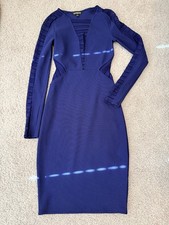 Womens Express Blue Knee Length Mesh Cutouts Long Sleeve Dress Size 2