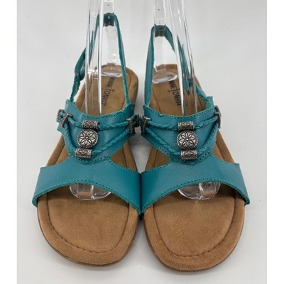 Minnetonka Silvie Slingback Sandals Women's 8 Turquoise Leather Silver Concho