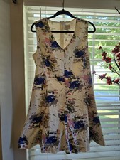 Designer REISS Calin floral print cotton dress size 14 white w/ pockets