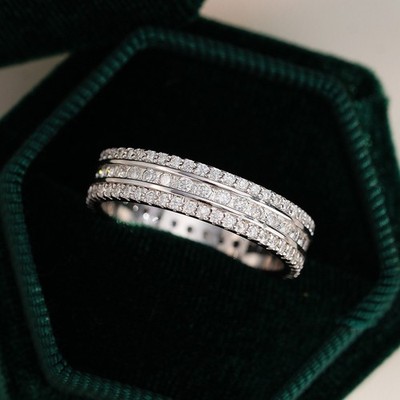 Full Round Moissanite Eternity Engagement Ring Women Band 925 Sterling Silver