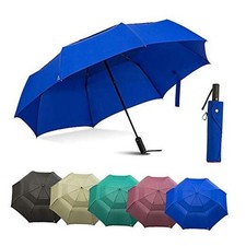 Portobello Large Umbrella For Rain - Big 54 Inch Double Vented Canopy, Blue