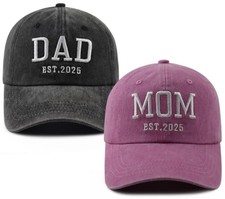 2PCS Mom and Dad EST 2025 Hat for Women Men, Funny One Size Black and Pink
