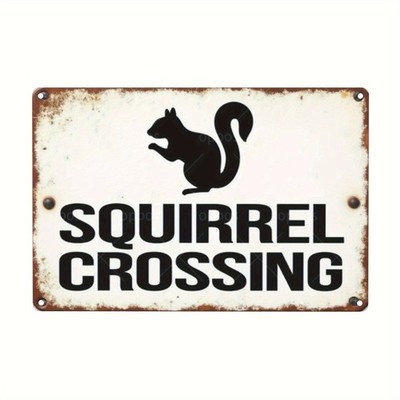 Squirrel Crossing Metal Sign Funny Outdoor Garden Home Wall Hanging Decoration
