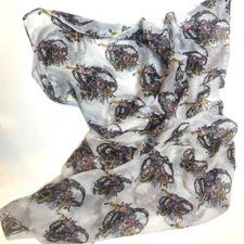Scarf Skulls Womens 72 x 45” White Flowers Rectangular  Cotton Viscose.