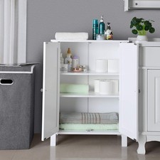 FCH Wooden Bathroom Floor Cabinet Storage Free Standing Cupboard 3 Shelves