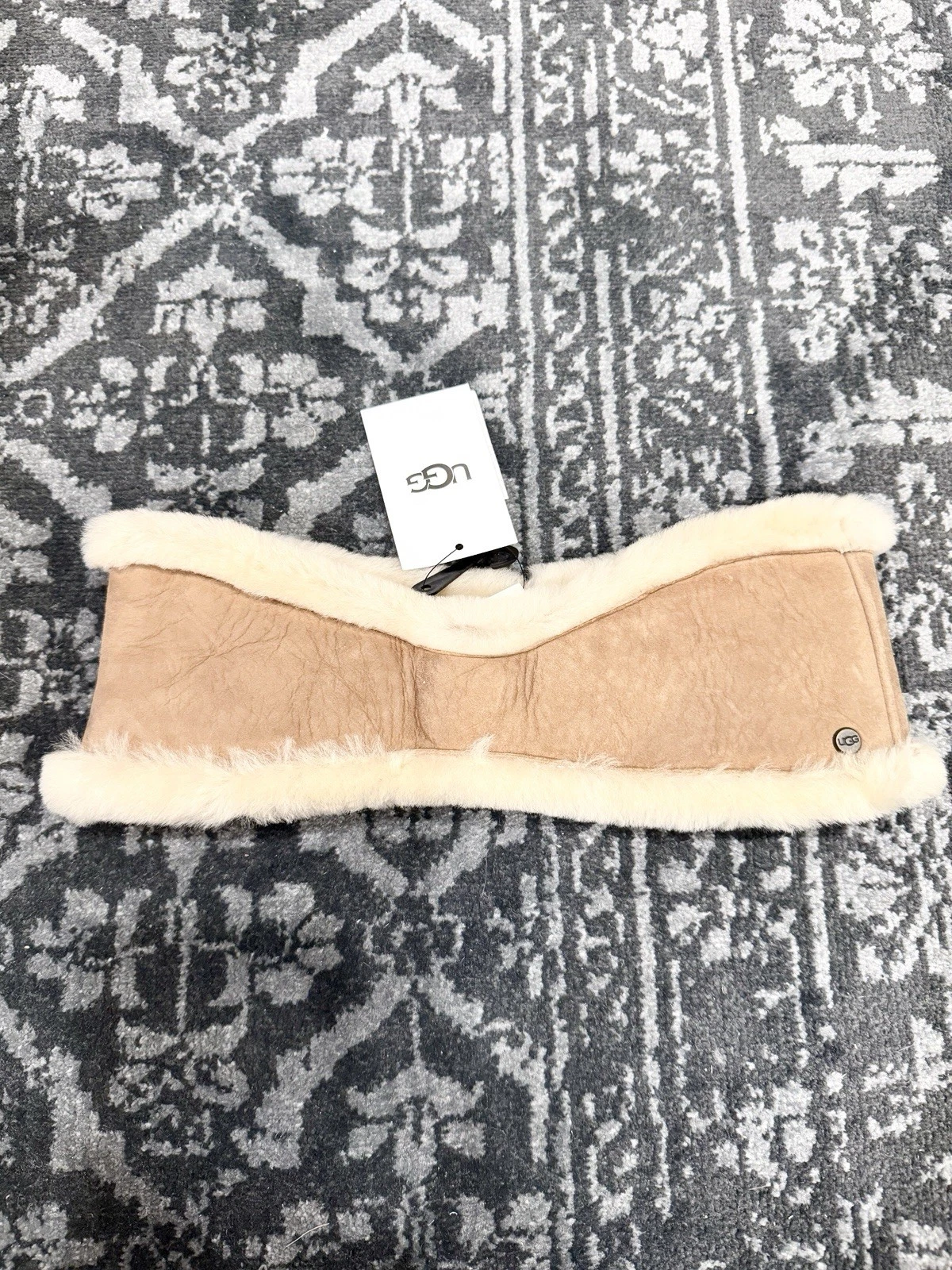 UGG Australia Genuine Shearling Reversible Headband Chestnut L/XL Logo NWT