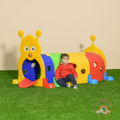 4-Section Caterpillar Tunnel Kids Climb Crawl Play Structure Indoor Outdoor 3-6