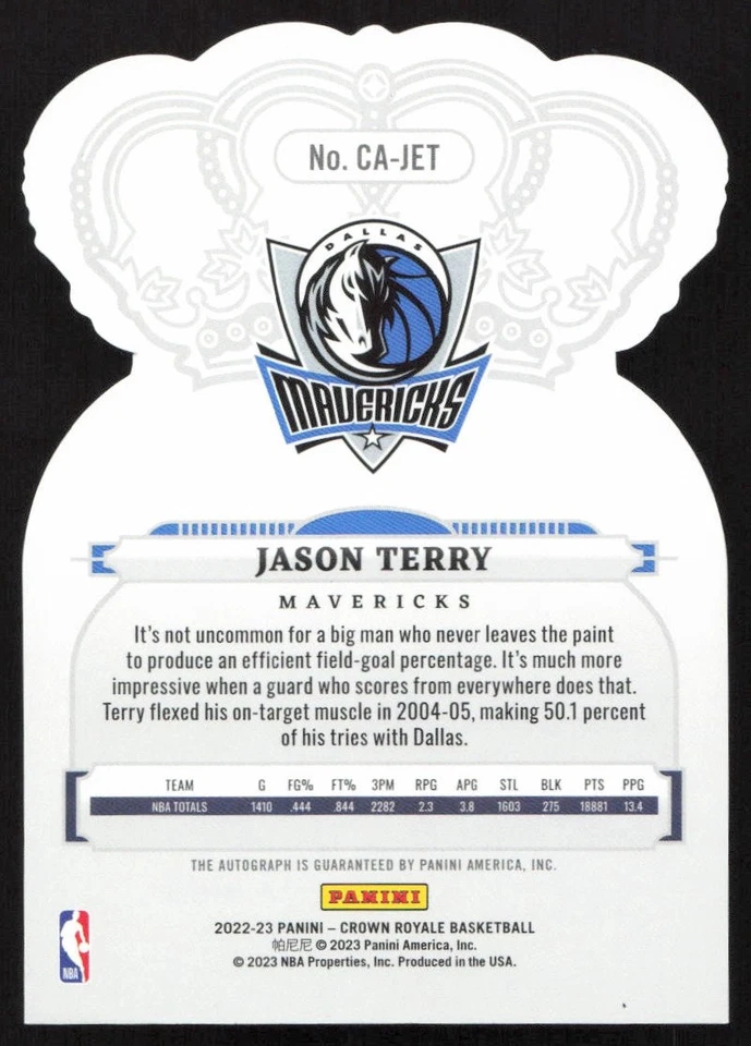 2022-23 Panini Crown Royale Autographs Gold Jason Terry /10 Dallas Mavericks - Image 2 of 2