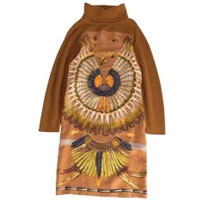 Hermes Dress High Neck Long Sleeve Silk Switch Alpaca Top 34(s) Used MOLO-0