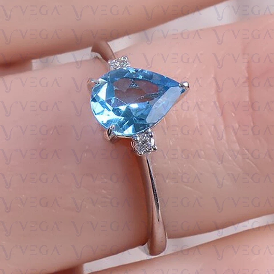 3.20Ct Pear Cut Natural Topaz and Diamond Three Stone Ring 950PT Platinum Plated - Image 4 of 4