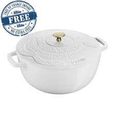Staub Cast Iron 5.25 qt, Essential French Oven with Snake Lid, Pure-White