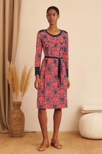 Tory Burch Truman Silk Blend Long Sleeve Dress in Magenta Navy size 4