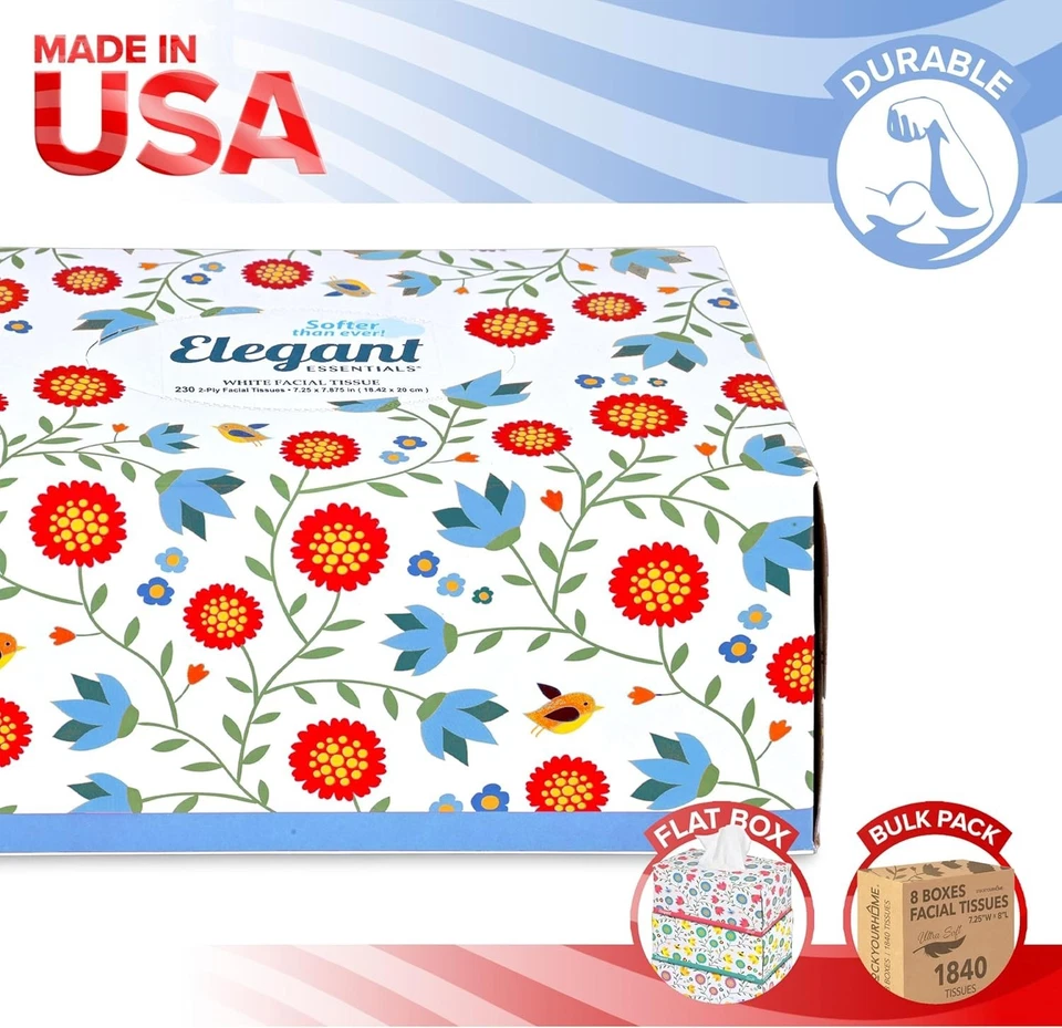 Pañuelos a granel premium, 8 cajas de 230 unidades, pañuelos faciales blandos de 2 capas para apagar Foto 3 de 4