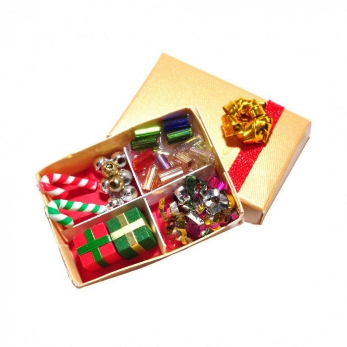 Dolls House Box of Christmas Decorations Tree Ornaments 1:12 Scale Accessory