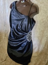 Satin Black One Shoulder Midi Bling On Lace*Dress Size 7*Back Zippered*Pretty