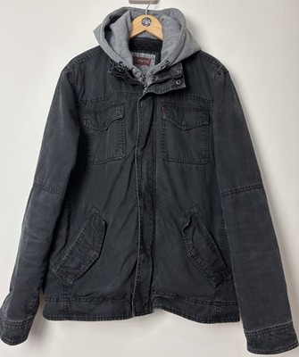 Herren Levi s Jeansjacke mit Kapuze / Large / Fleece gefüttert / schwarz /