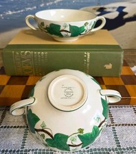 Two Antique Wedgewood "Napoleon Ivy" Green Edge Double Handled Soup Cup 5 1/4"
