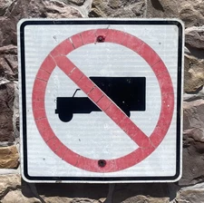 Vintage Authentic NO TRUCKS ALLOWED Stop Symbol Retired Metal Street Sign 24x24