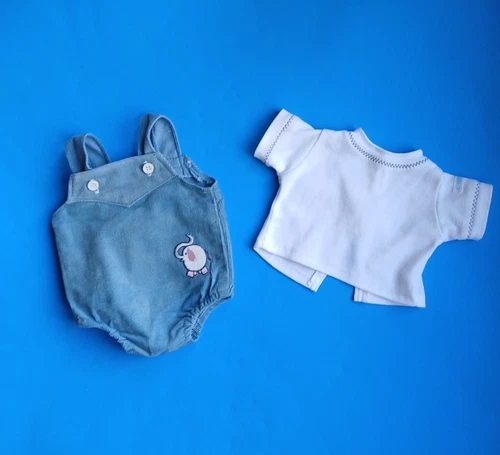 2 Vintage Cabbage Patch Doll Clothes LT Blue Corduroy Romper & White Shirt