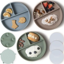 Moonkie Suction Plates for Baby  100 Silicone BPA-Free Baby Plates with Lid...