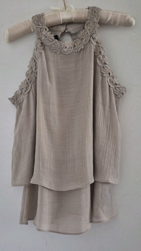 New Lace TOP, Brand: BCX, Color Tan, Size S/M, Rayon/Poly, With Lining
