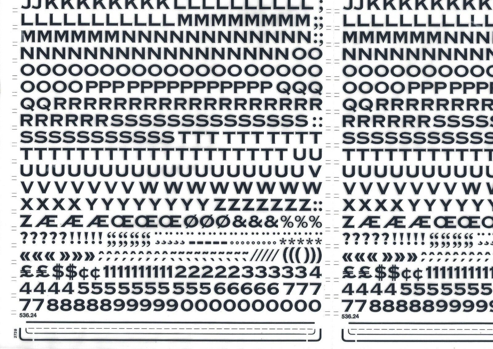 MECANORMA Transfer Lettering Sheet A3, Letraset, #645 COPPERPLATE BOLD ...