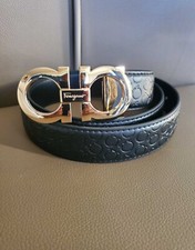 Ferra Men's Belt Black Leather Gold Buckle. Size 44
