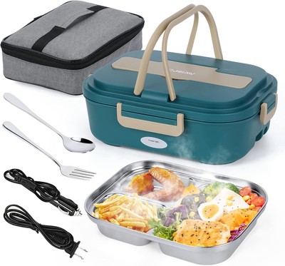 Eco-Friendly Electric Lunch Box with Fast Heating & Insulated Bag - Modern Green