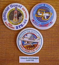 VINTAGE 1980-1990's Edwards AFB NASA 3 PIN BUTTONS Lot#118 STS-44 50 Years NASA