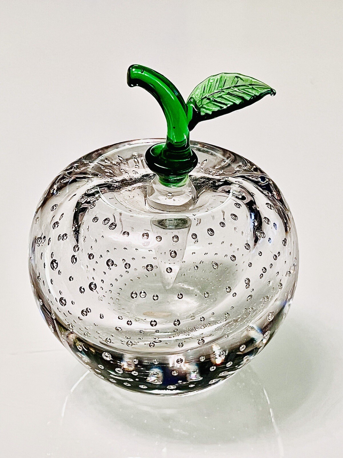 VINTAGE MURANO BULLICANTE GLASS APPLE 🍏W LEAF STOPPER PERFUME BOTTLE*MINT!