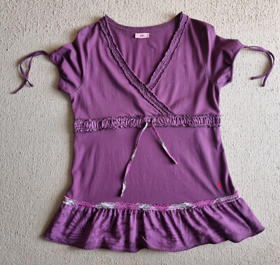 Joe Browns Sommer Bluse Tunika Shirt Kurzarm Gr 40 42 lila V Ausschnitt wie NEU