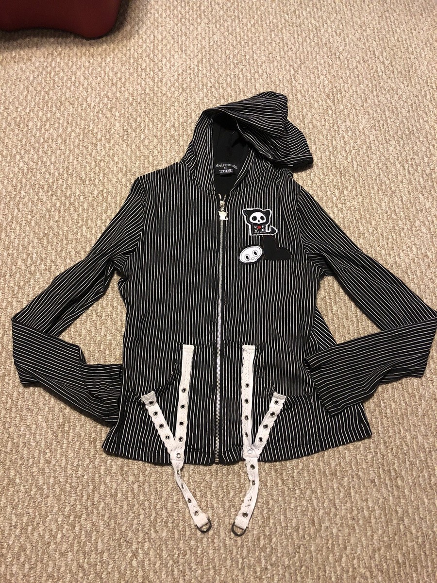 Tripp Skelanimals Pinstripe Jacket Sz 2x Skeleton Cat Black White