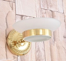 Bathroom Accessory Wall Mounted Gold Color Brass Soap Glass Dish Holder aba588