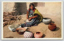 Moki Native American Indian Woman Making Pottery c1910s Detroit Pub Postcard D6