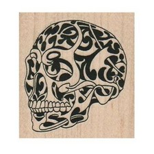 NEW Tattooed Skull RUBBER STAMP, Halloween Stamp, Spooky Halloween Stamp, Skull