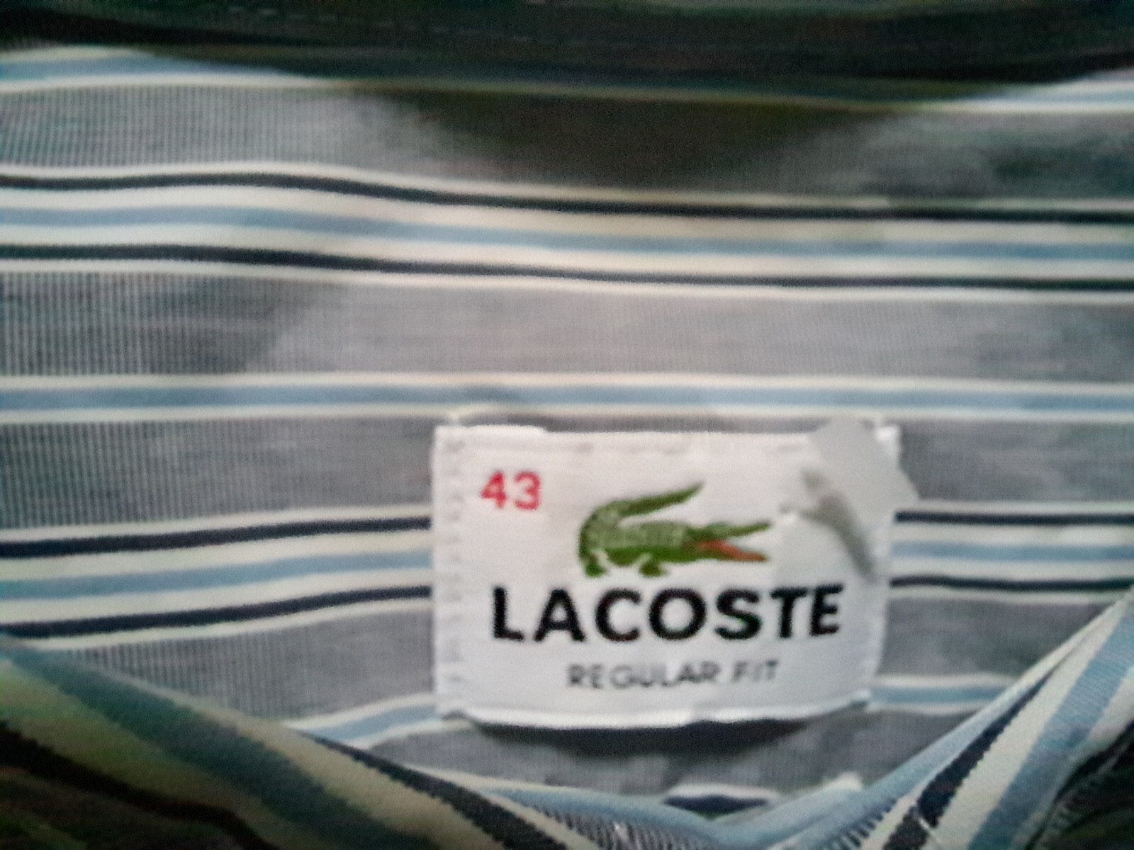 LACOSTE Men's SHORT Sleeved Shirt Size 43 XL Blue PIN STRIPED Embroidered LOGO image 2