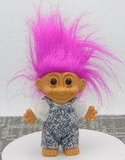 Vintage Russ Troll Doll Overalls Purple Hair 18