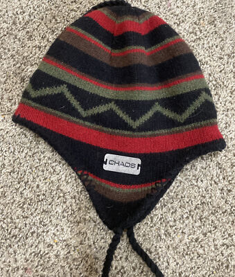 CHAOS Adult Beanie Stocking Hat Knit Cap W Braided Ties Snowboard