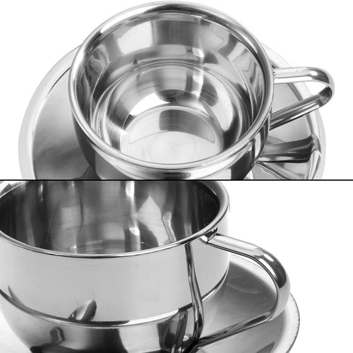 4 Pack Stainless Steel Coffee Cup Set 6 Oz Coffee Mugs With Spoon And Saucer Dou - Picture 4 of 6