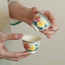 2pc Hand-painted Rich Peony Teacup Powder Yin Personal Smelling Fragrant Mug