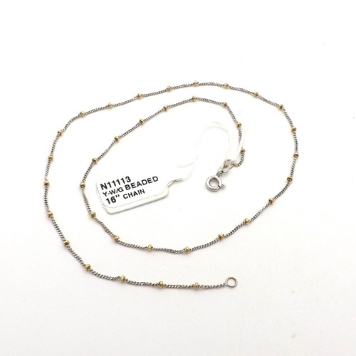 18k Gold Beaded Bead Curb Link Pendant Chain Necklace Two Tone 16in Italy New - Picture 2 of 7