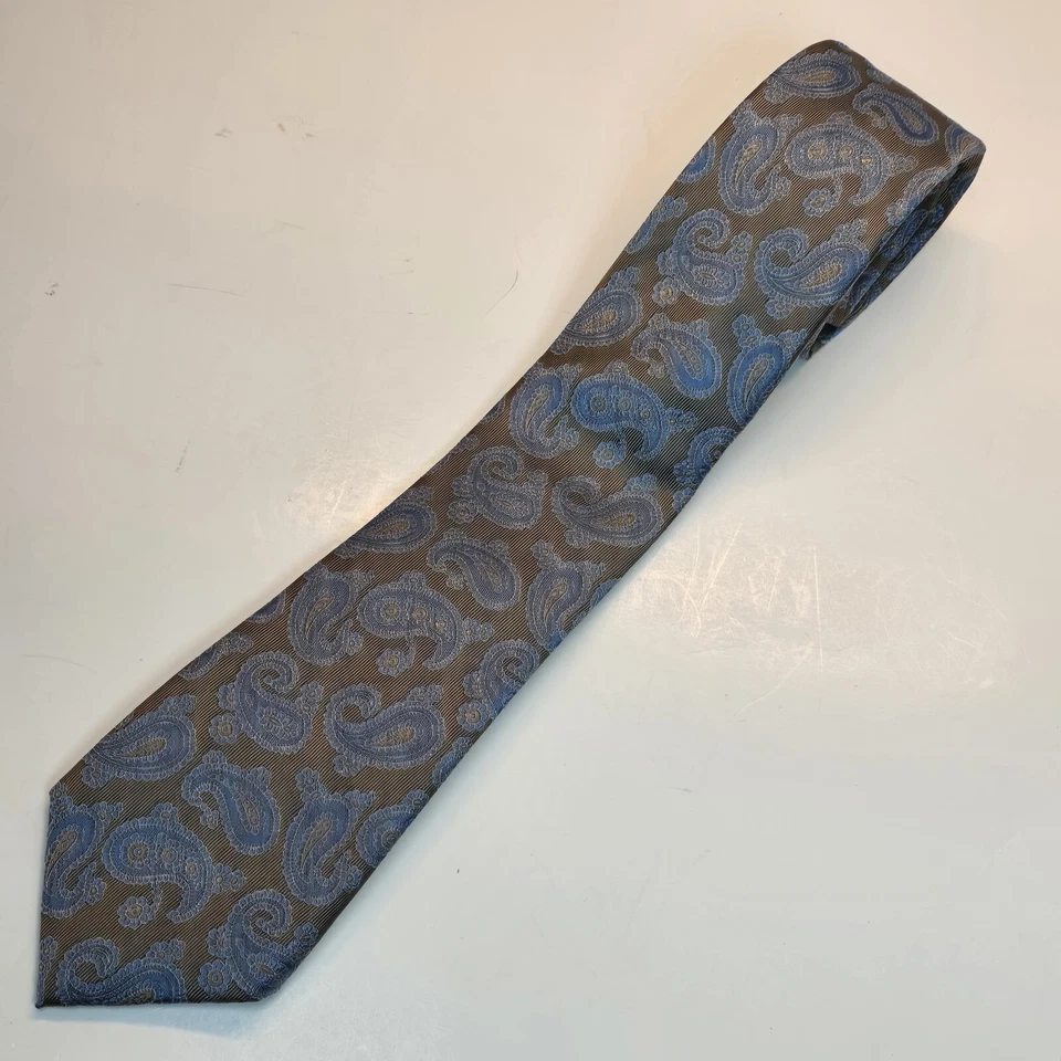 Corbata Enro para hombre plateada y azul cachemira 100 % seda sensación de lujo 58" de largo  Foto 2 de 4