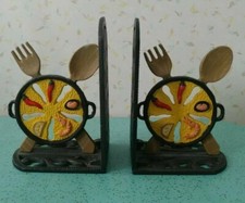 Cast Iron Bookends Veggie Shrimp Spoon Fork