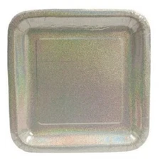 24 Pieces Creative Converting Glitz Silver 9" Square Prismatic Lunch Plates 
