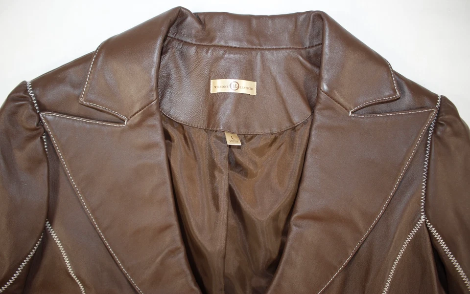 Vintage Wilsons Leather Jacket Women's Large Bolero Crop Western Moto Brown - Image 4 of 4