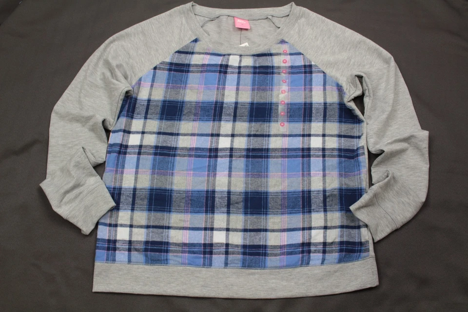 Jenni by Jennifer Moore Women's Gray Plaid-Panel Pajama Top Retail $34 Foto 3 de 4