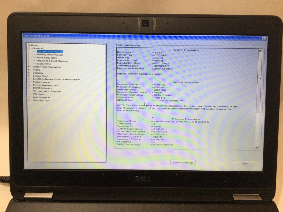DELL LATITUDE E7270 - BOOTS TO BIOS - INTEL I7 6600U - 4GB RAM - READ DESCRIP-BB - Image 2 of 4