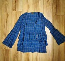 Anthropologie Suzanne Betro Paid Tiered Ruffle Long Sleeve Top Size Small 