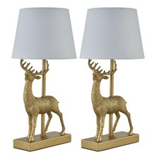 Set of 2 Grace - Gold Stag Table Lamps with White Shades