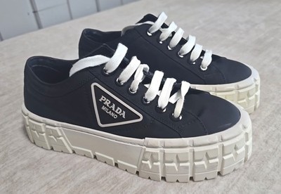 PRADA Re-Nylon Gabardine Logo Double Wheel 50mm BLACK Sneakers SIZE 38